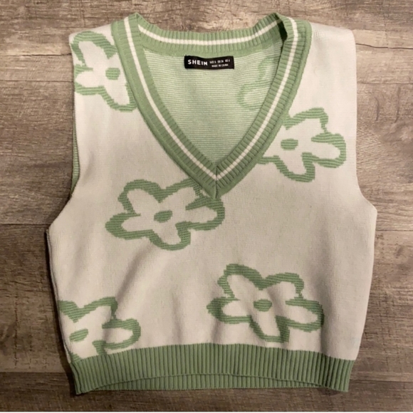 Shein Flower Matcha Green Sweater Vest 